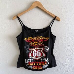 Y2K Racing Girl Black Graphic Tank Top Size L